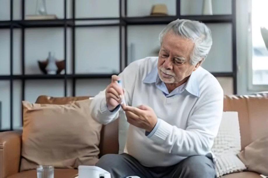 Person taking his blood sample.