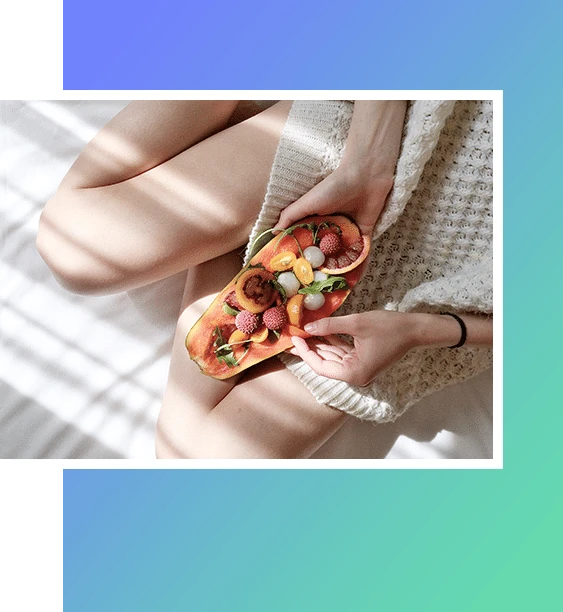Woman holding Healthy fruit platter.